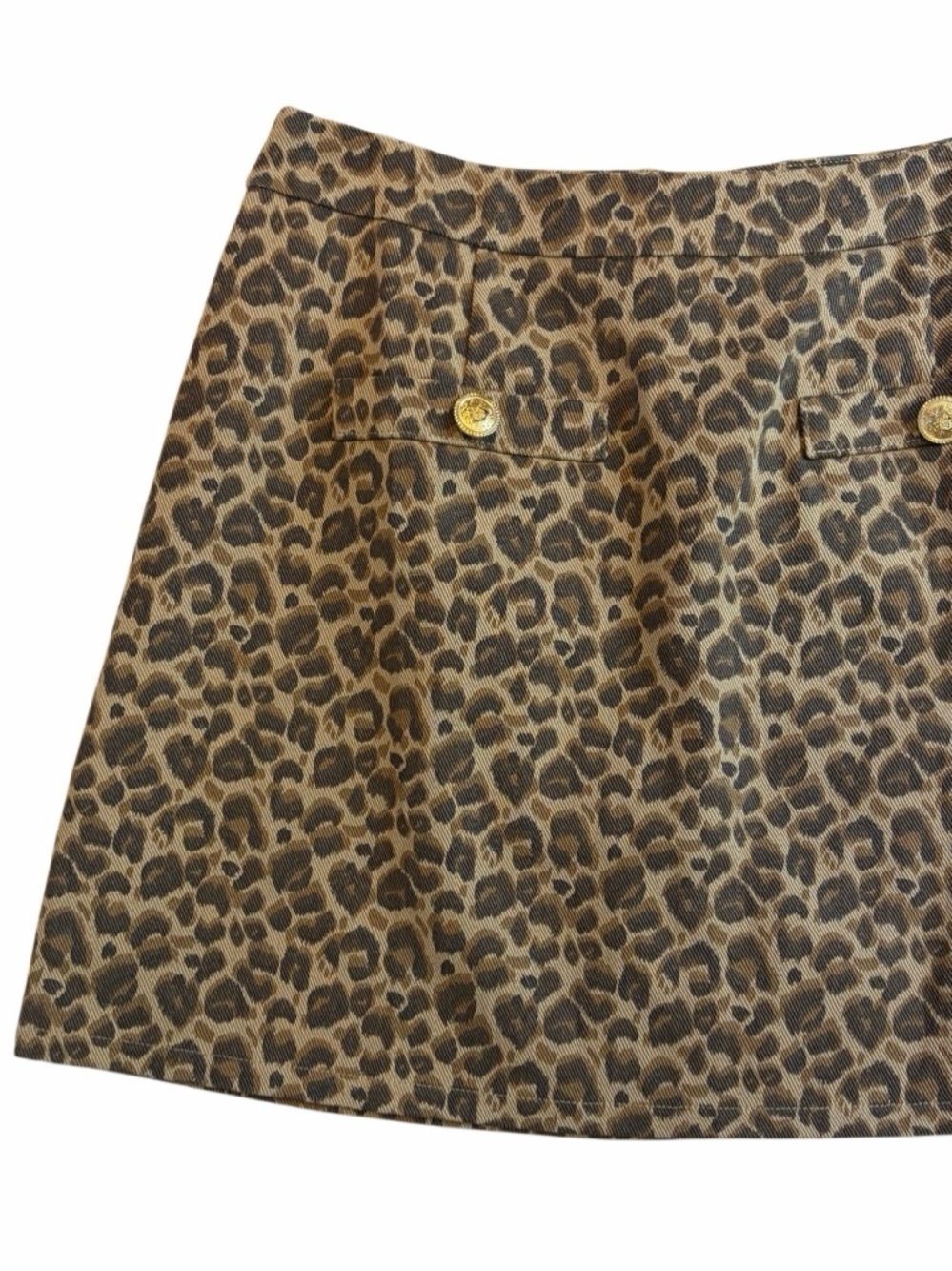 Able Leopard Print Mini Skirt - Tan and Black with Gold Buttons Medium